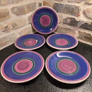 (5) Piece Furio Italy Dish Wear In Purple Blue And Green 8" Plates